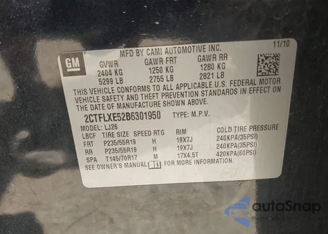 2011 GMC Terrain Slt-2 z USA, uszkodzony, nr VIN 2CTFLXE52B6301950